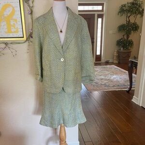 Talbots blazer & skirt Tweed suit SILK LINED skirt set, jacket, Sz 14